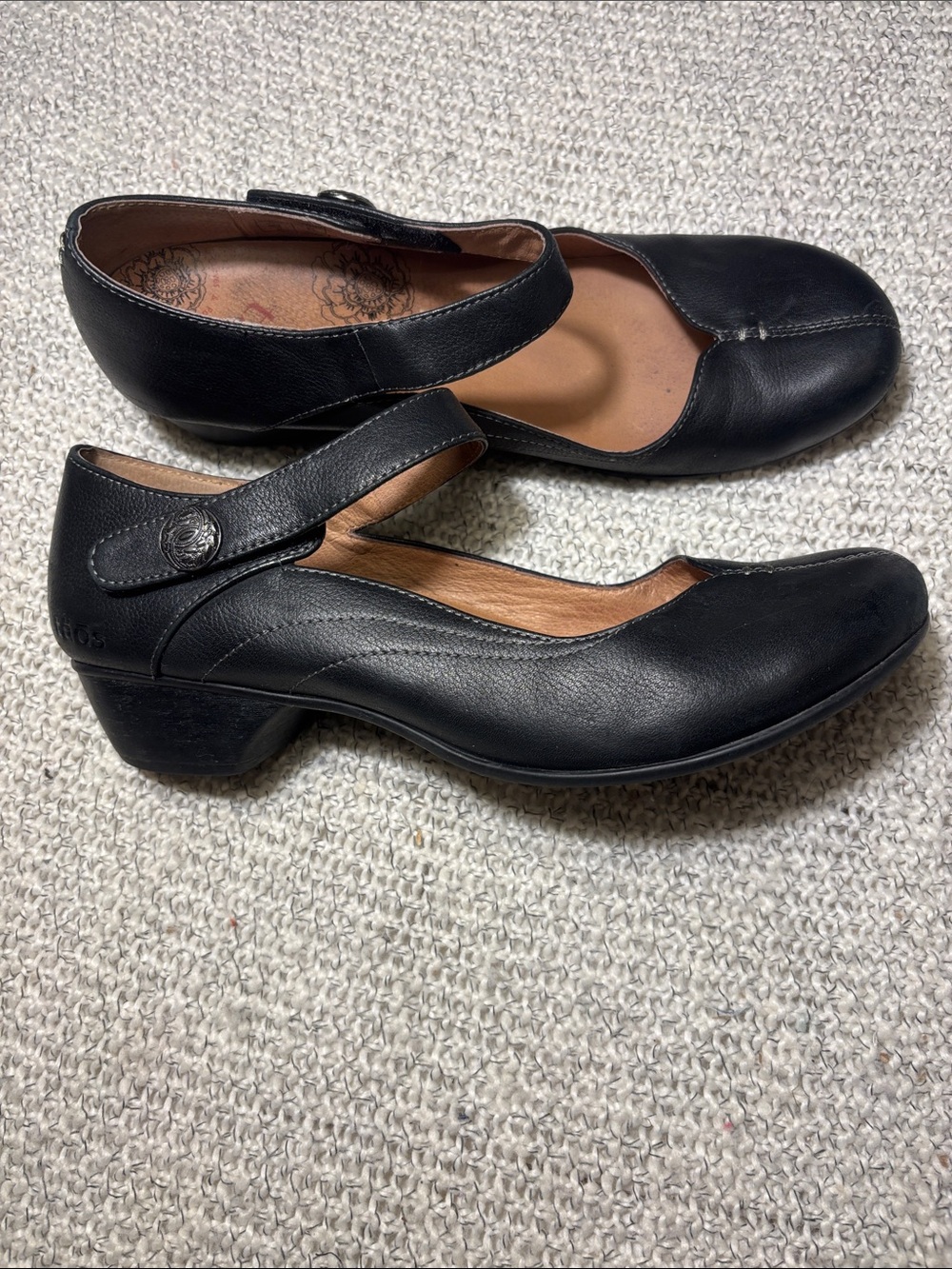 Taos Samba 2 Black Leather Mary Jane Block Heel Shoes Size 10